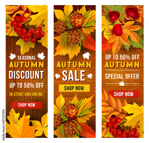 Autumn sale and discount price banner template set