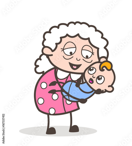 Cartoon Grandmother Lifted a Baby in the Lap Vector Graphic