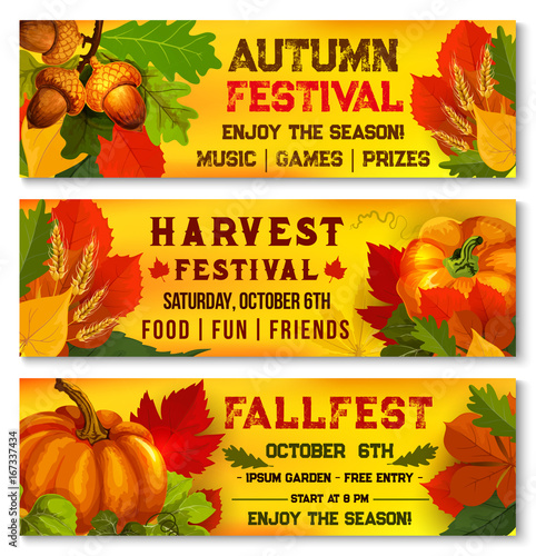 Autumn festival or harvest picnic vector banners