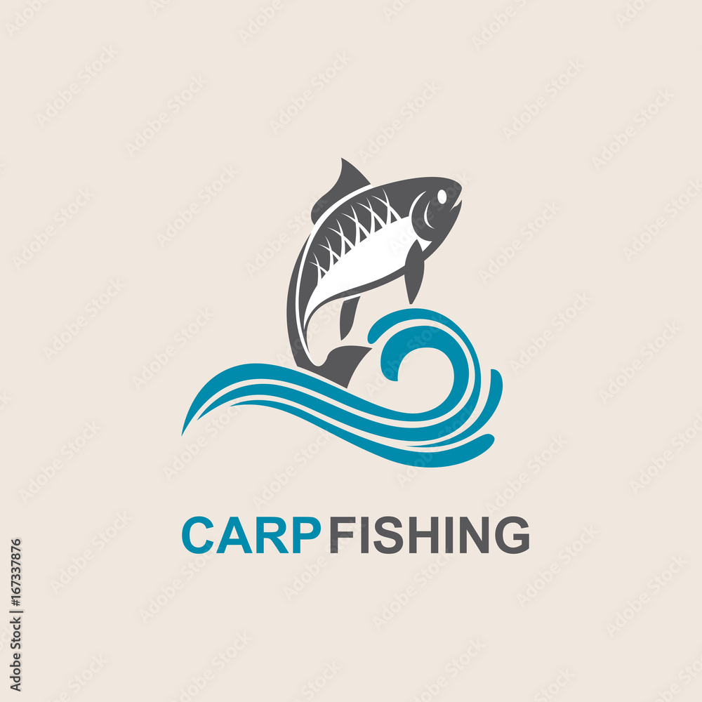icon of carp fish with waves icon of carp fish with waves