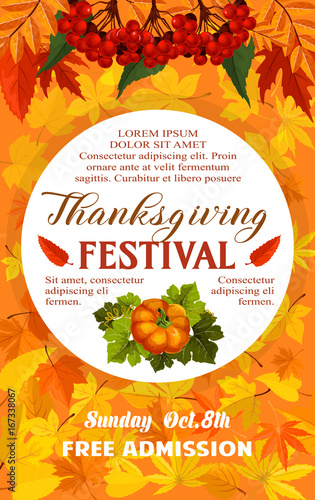 Thanksgiving Day festival banner of autumn harvest