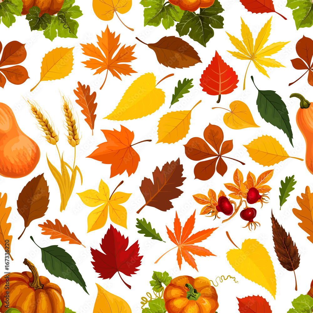 Obraz premium Autumn leaves vector seamless pattern