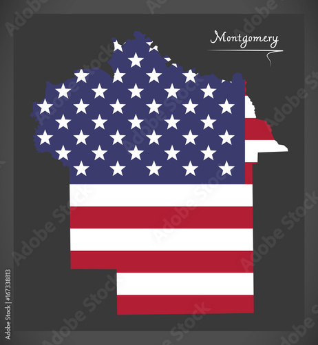 Montgomery county map of Alabama USA with American national flag illustration