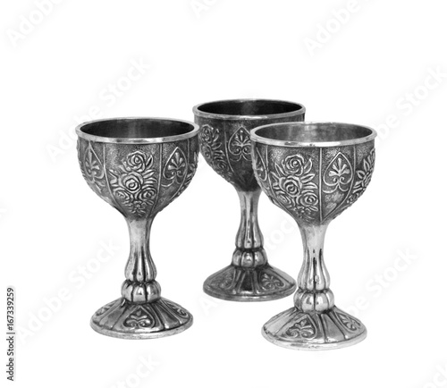 three vintage metal Cup with flower pattern
