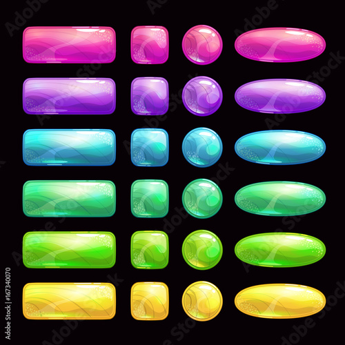 Cartoon colorful glossy buttons set.