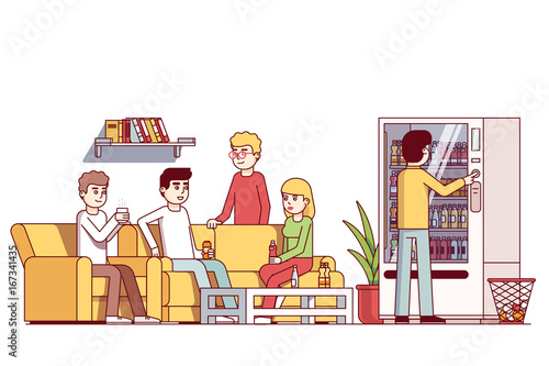 Office workers spending lunch time at waiting room