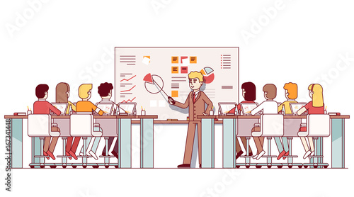 MBA business teacher giving lecture to students