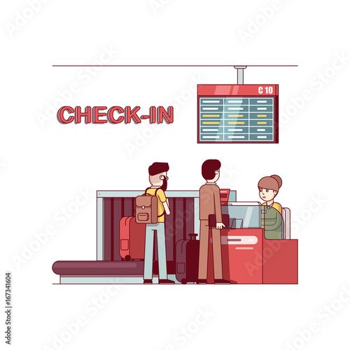 Woman working at airport checking in business man