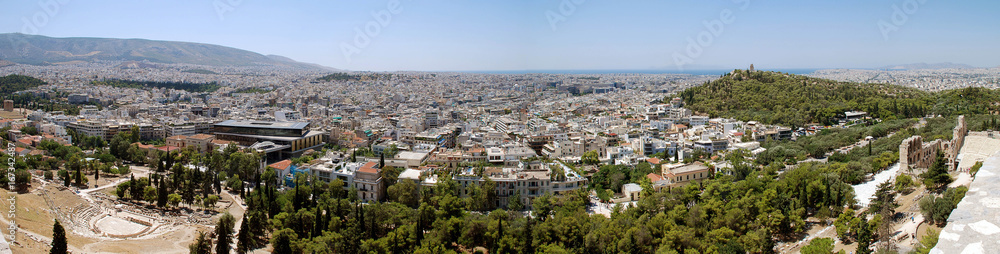 Panorama view from the Acropolis of Athens and the coast
