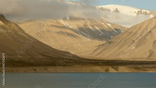 isfjord in svalbard summer 2017, showing retreated glacier as  consequences of global warming