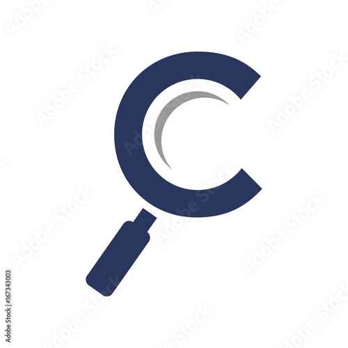 letter C and magnifying glass vector logo.