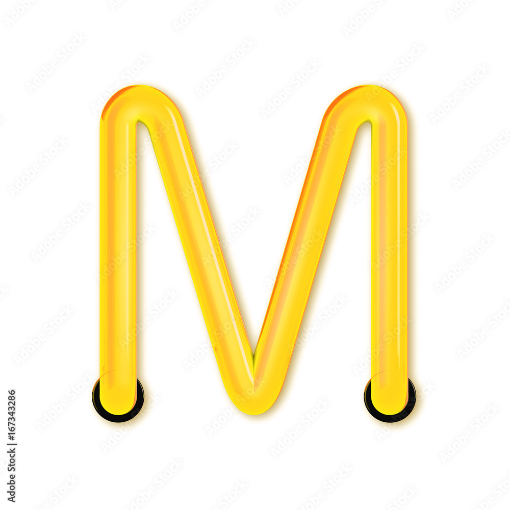 Neon tube style light letter M. Glowing neon Capital letter. 3D rendering Neon tube style light letter M. Glowing neon Capital letter. 3D rendering