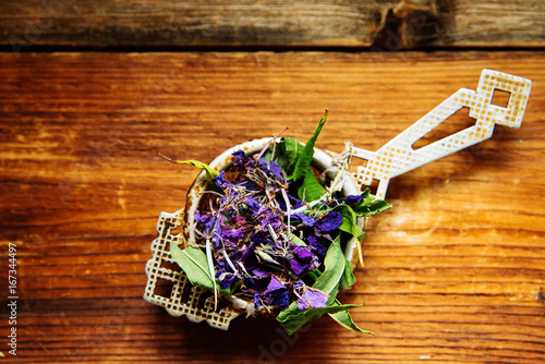 Traditional russian green herbal tea from Fireweed leaves: Koporye Tea, Russian Tea or Ivan Chai. photo