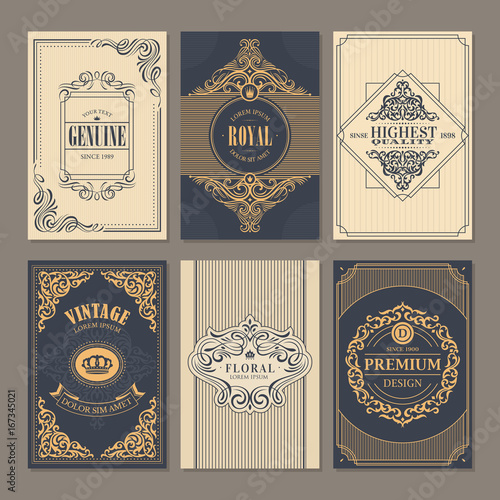 Calligraphic vintage floral cards collection