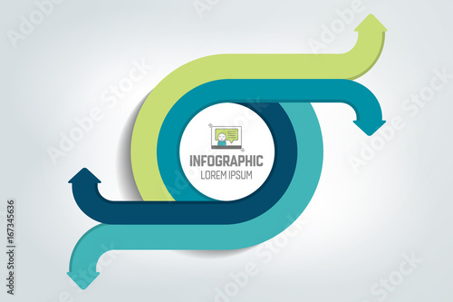 Circle, round divided in 4 arrows. Template, scheme, diagram, chart, graph, presentation. Business concept with 2 steps, options, processes.