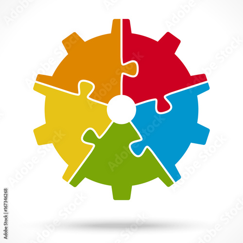 puzzle gear wheel for teamwork symbolism