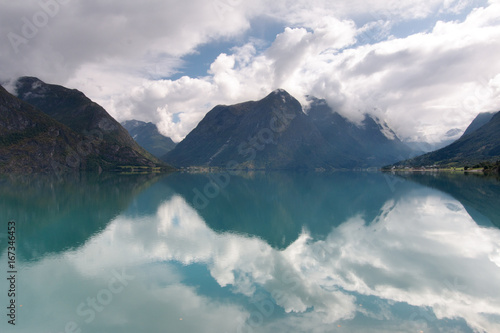 Fototapeta Naklejka Na Ścianę i Meble -  Lake Stryn with reflecions