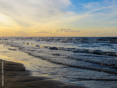 Sunset on the shore of the Gulf of Riga in Latvia.