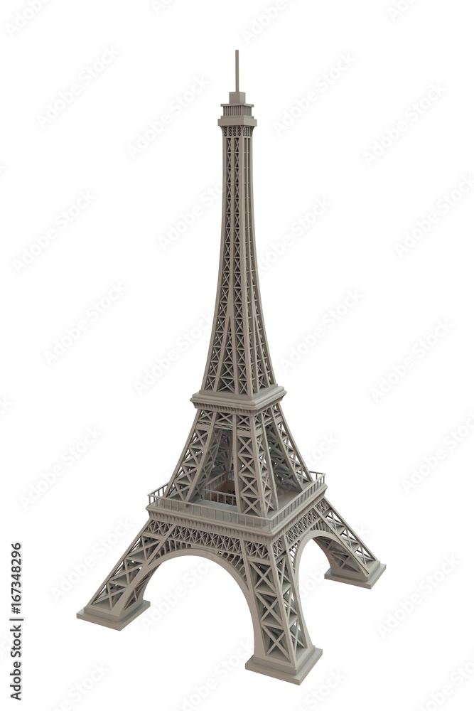 White eiffel tower on white background, 3D rendering