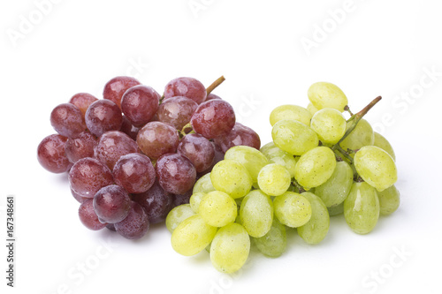 Canvas Print A bunch of green and red grapes isolated in a white