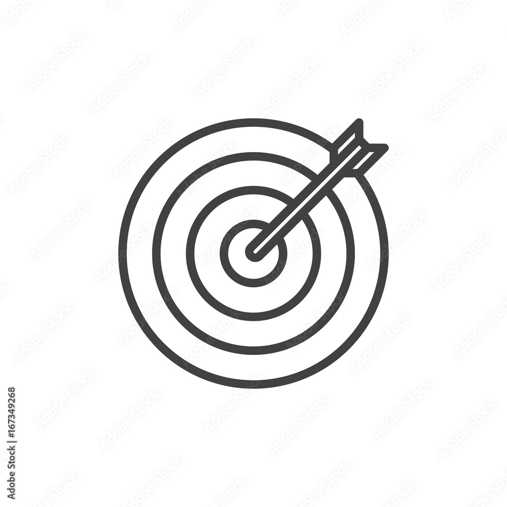Target and arrow line icon, outline vector sign, linear style pictogram isolated on white. Goal symbol, logo illustration. Editable stroke. Pixel perfect vector graphics Target and arrow line icon, outline vector sign, linear style pictogram isolated on white. Goal symbol, logo illustration. Editable stroke. Pixel perfect vector graphics