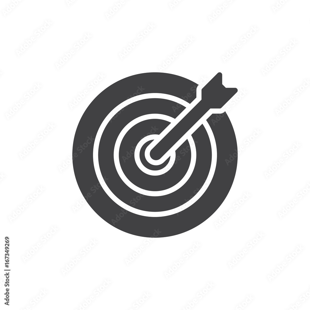 Target and arrow icon vector, filled flat sign, solid pictogram isolated on white. Goal symbol, logo illustration. Pixel perfect vector graphics Target and arrow icon vector, filled flat sign, solid pictogram isolated on white. Goal symbol, logo illustration. Pixel perfect vector graphics