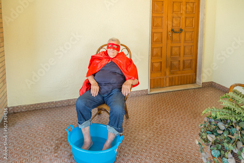 superhero having footbath photo