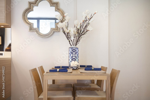 interior design living room , vase flower on table 