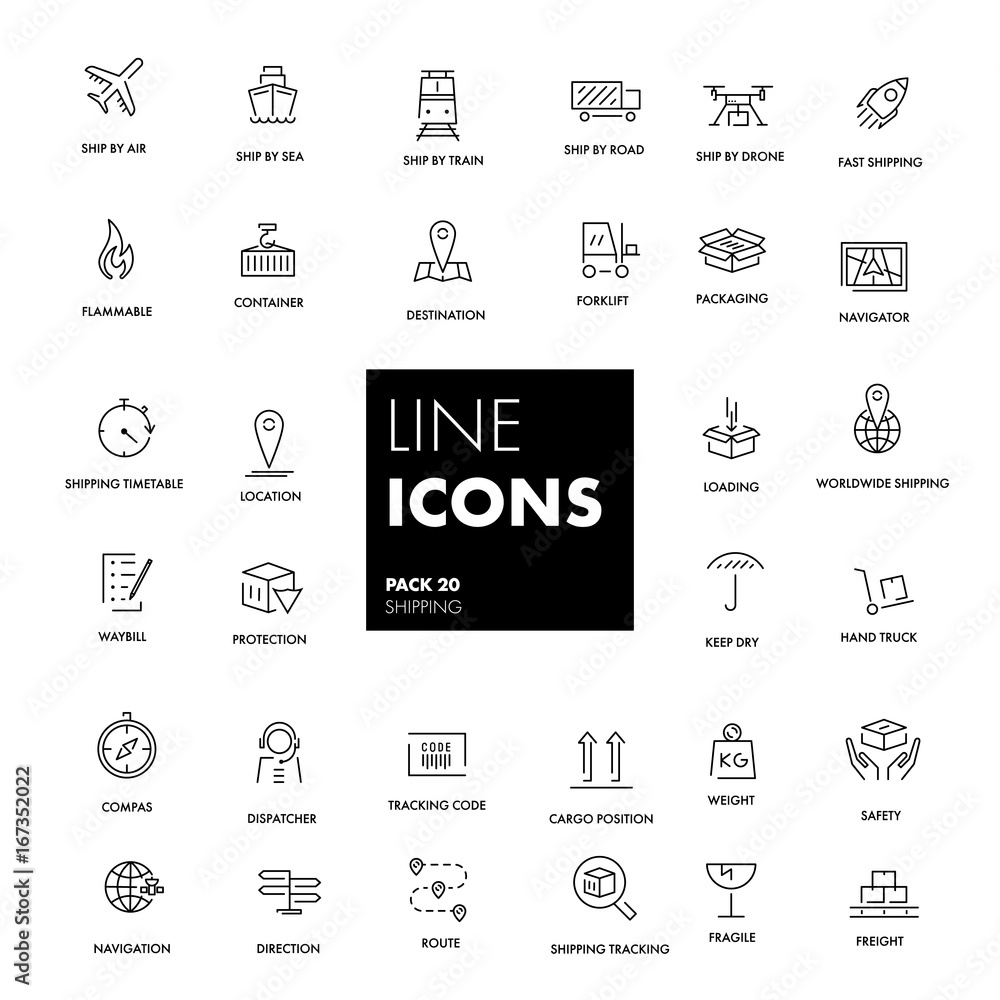 Line icons set. Shipping Line icons set. Shipping