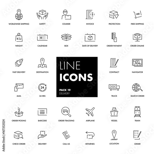 Line icons set. Delivery 