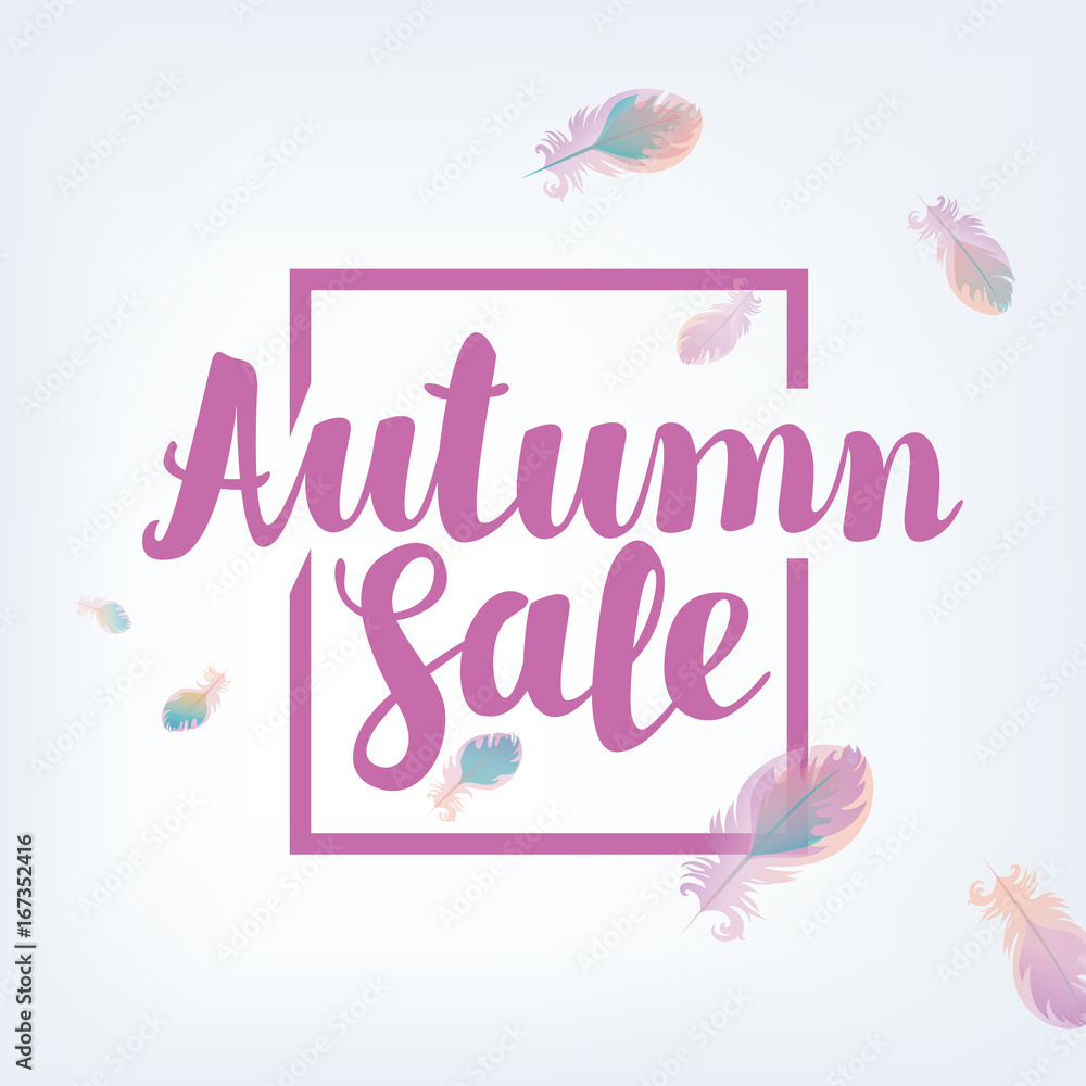 Autumn sale inscription on background with feathers. Vector illustration EPS10. It can be used as a poster, invitation, label, flyer Autumn sale inscription on background with feathers. Vector illustration EPS10. It can be used as a poster, invitation, label, flyer