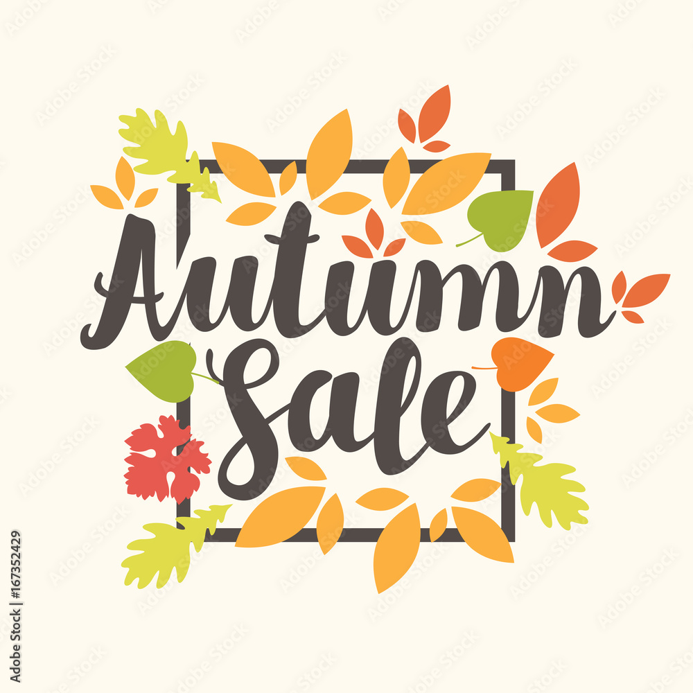 Vector banner with the inscription Autumn sale. Can be used for flyers, banners or posters. Vector illustration with colorful autumn leaves