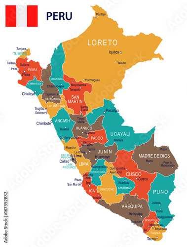 Peru - map and flag illustration photo