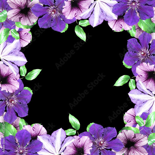 Beautiful floral background of petunias and clematis 