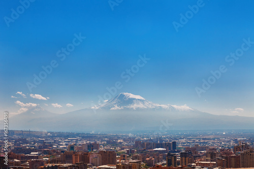 Yerevan, Armenia - 26 September, 2016: A view of Yerevan from Cascade complex in sunny day and view on Ararat