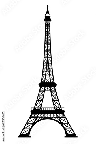 Eiffel tower black silhouette on white background  3D rendering