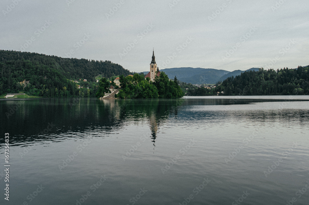 Bled Castle and Church on the Island on the Lake Bled, Slovenia. Bled Castle and Church on the Island on the Lake Bled, Slovenia.
