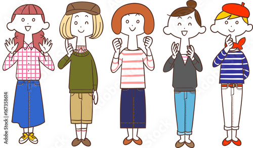 女性グループ　若い　全身
