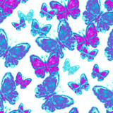 Hand painted watercolor seamless pattern with flying butterfly and flowers. Isolated objects on a white background. Flying butterflies in feminine style. Perfect for textile, cover design.