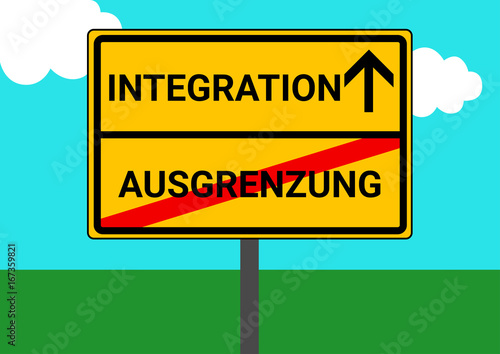 Schild Ortsausgang Ausgrenzung Integration