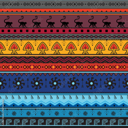 Seamless hand-drawn ethnic pattern. Tribal seamless geometric striped background. It can be used for wallpaper, web page, bags and cloth.  Vector illustration