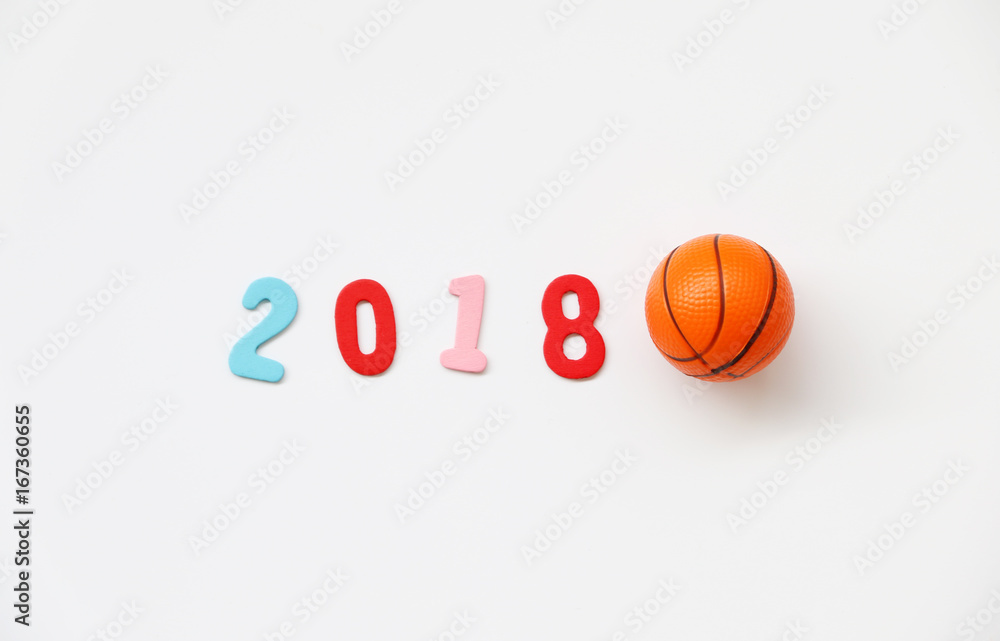 color full 2018 and basketball on white background 