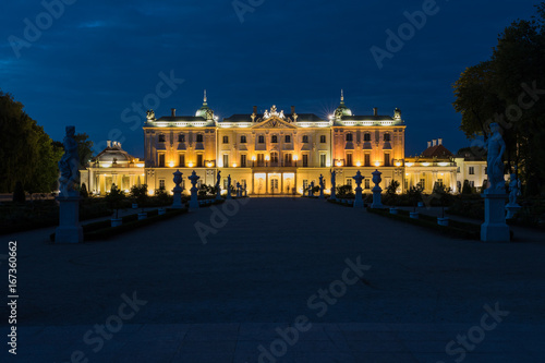 Baroque building of the Branicki Palace  an aristocratic residential complex of the Saxon period by night  Bialystok  Poland