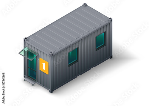 Modular home for staff or workers from the container. Smart apartment. Workshop. Isometrics in vector graphics