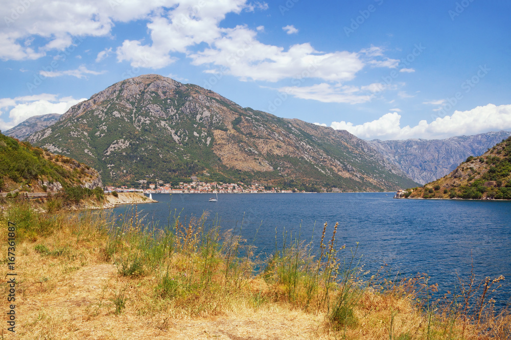 Picturesque view of Bay of Kotor near Verige Strait. Montenegro, summer