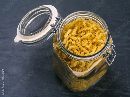 Fusilli pasta in a jar
