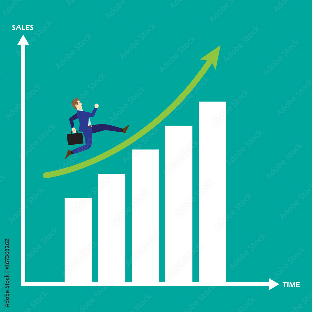 Businessman Running On Growth Bar Graph Businessman Running On Growth Bar Graph