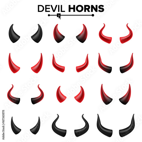 Devil Horns Set Vector. Good For Halloween Party. Satan Horns Symbol Isolated Illustration.