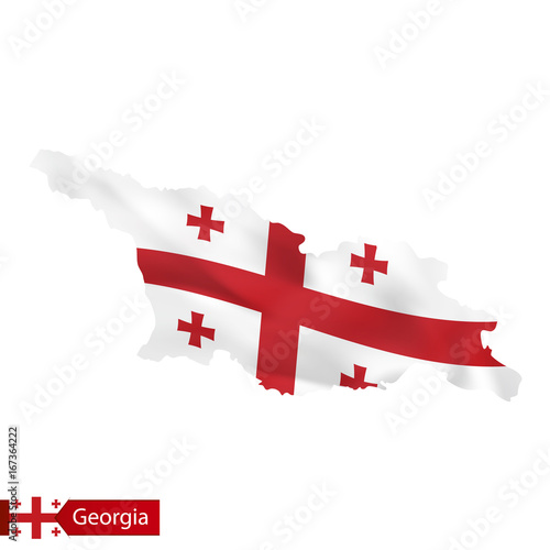 Georgia map with waving flag of Georgia.
