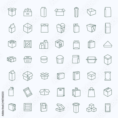 Vector package types icon set in thin line style